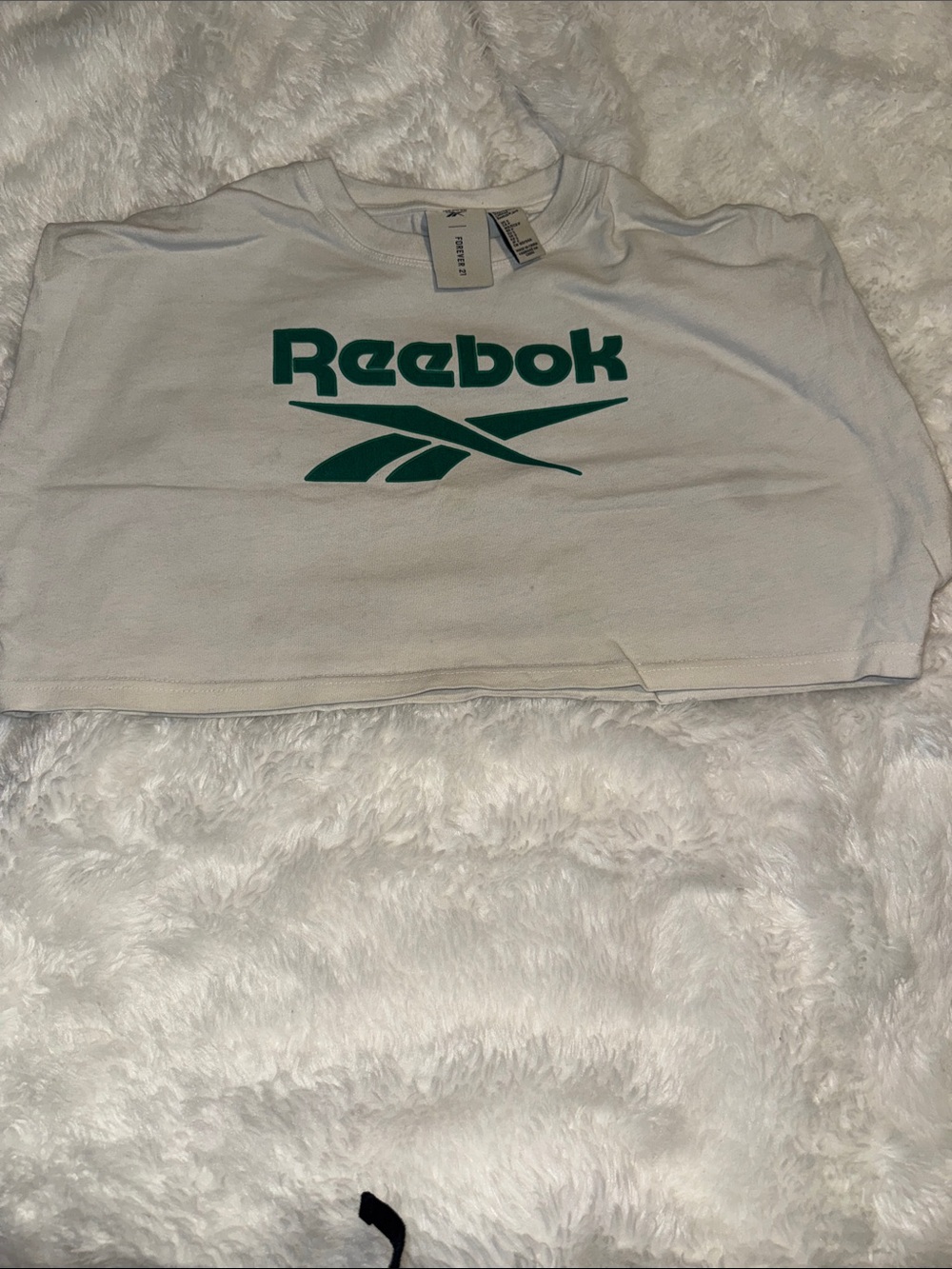 Reebok White Tee with Green Logo - Kids Short Sleeve